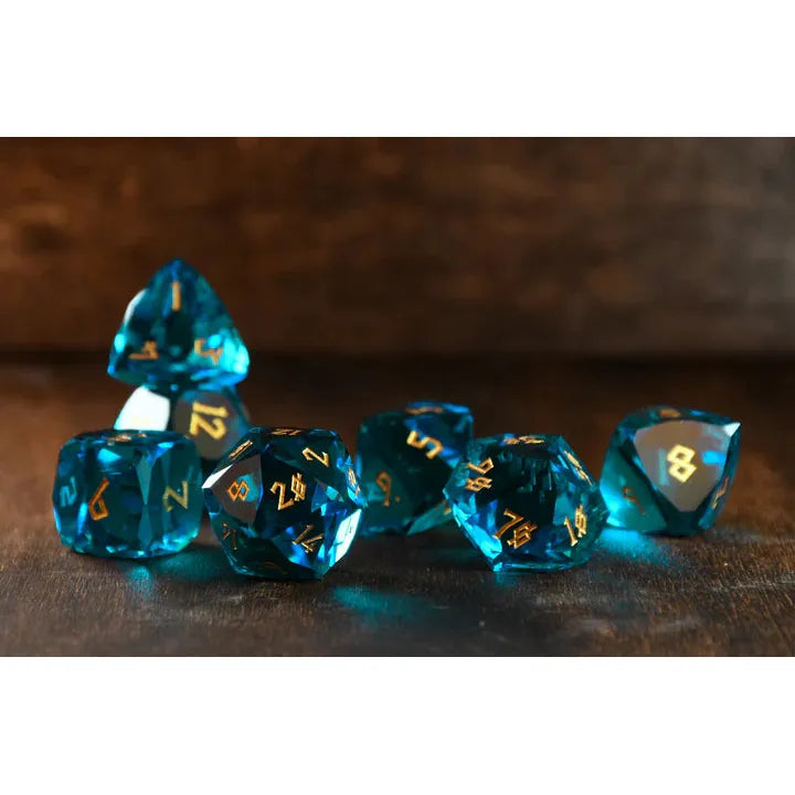 Misty Mountain - Aquamarine - 7-set Multifaceted Glass Dice