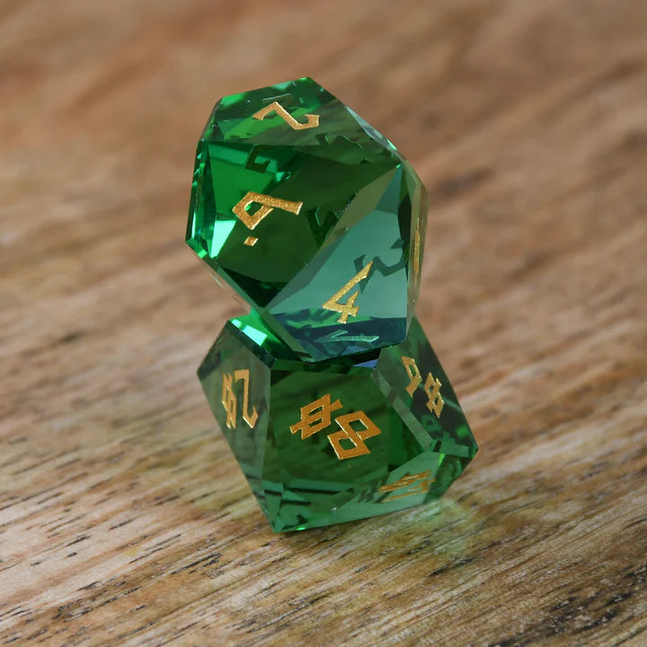 Misty Mountain - Emerald - 7-set Multifaceted Glass Dice