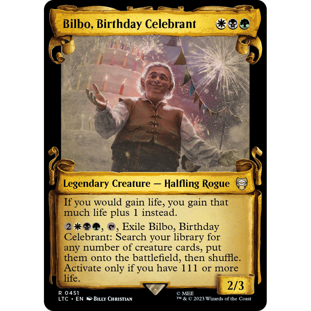 Bilbo, Birthday Celebrant (LTC-451) - Tales of Middle-earth Commander: (Showcase) Foil