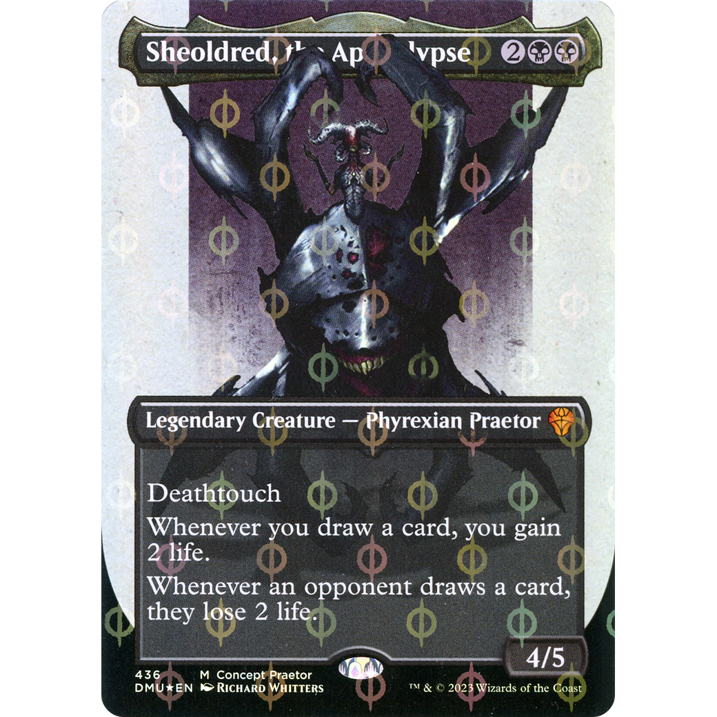 Sheoldred, the Apocalypse (Concept Praetor) (Step-And-Compleat Foil) (ONE-436) - Dominaria United (Borderless) Foil