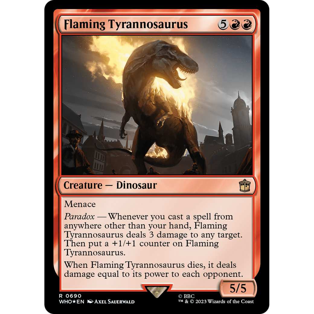 Flaming Tyrannosaurus (Surge Foil) (WHO-690) - Doctor Who Foil