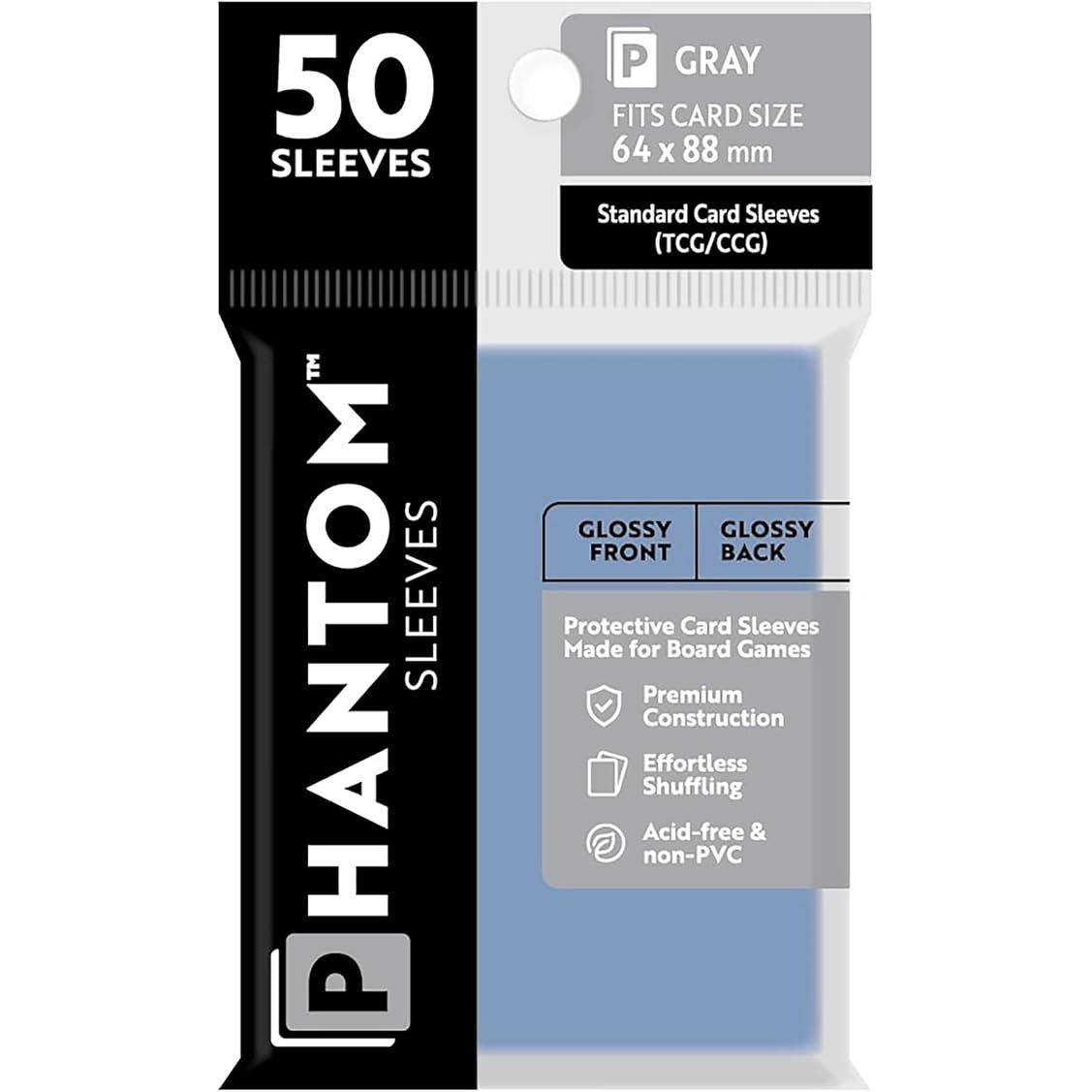 Phantom Sleeves: Gray Glossy/Glossy 50ct 64mmX88mm