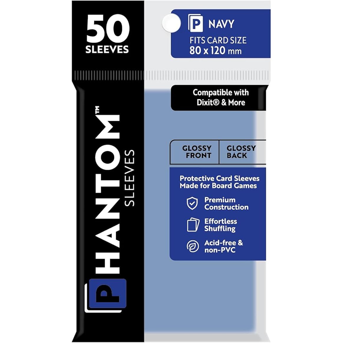 Phantom Sleeves: Navy Glossy/Glossy 50ct 80mmx120mm