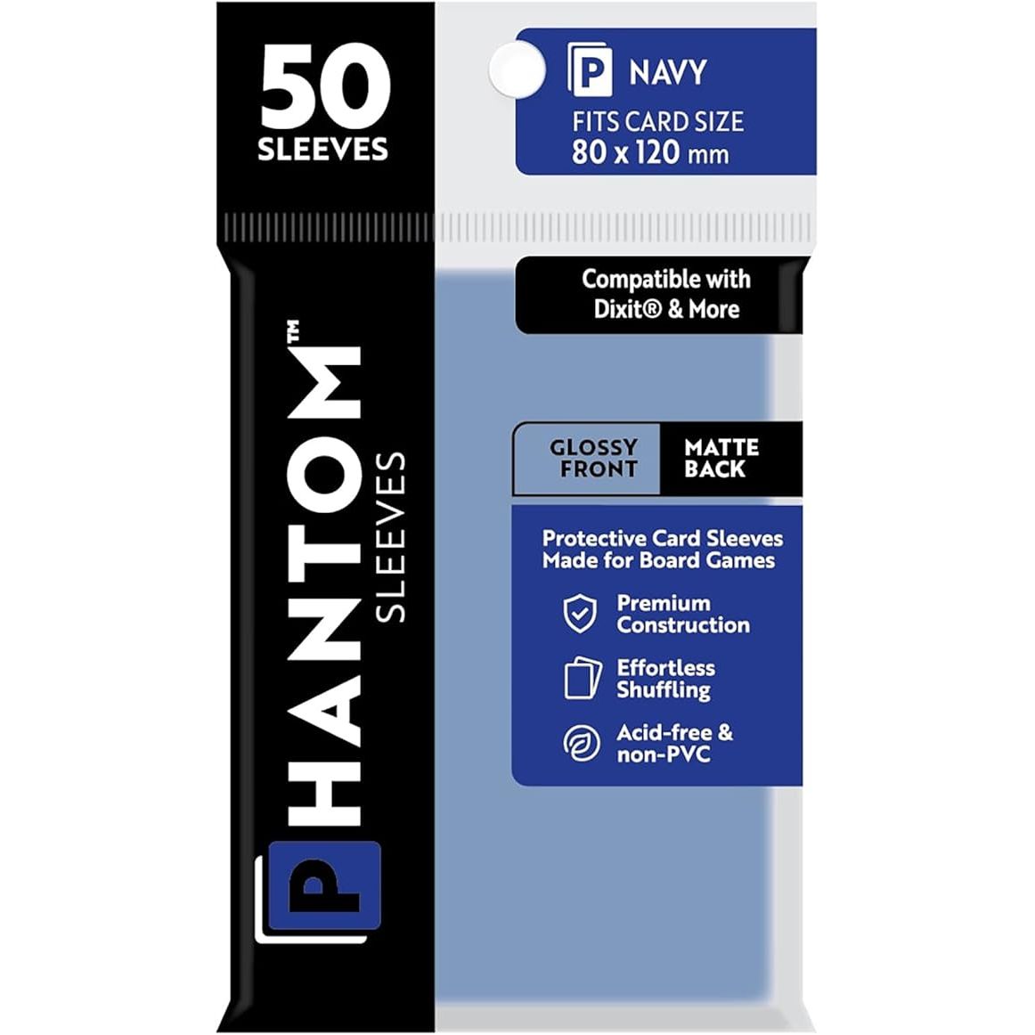 Phantom Sleeves: Navy Size 80 x 120mm - Glossy/Matte (50) Phantom Sleeves: Navy Size 80 x 120mm - Glossy/Matte (50)