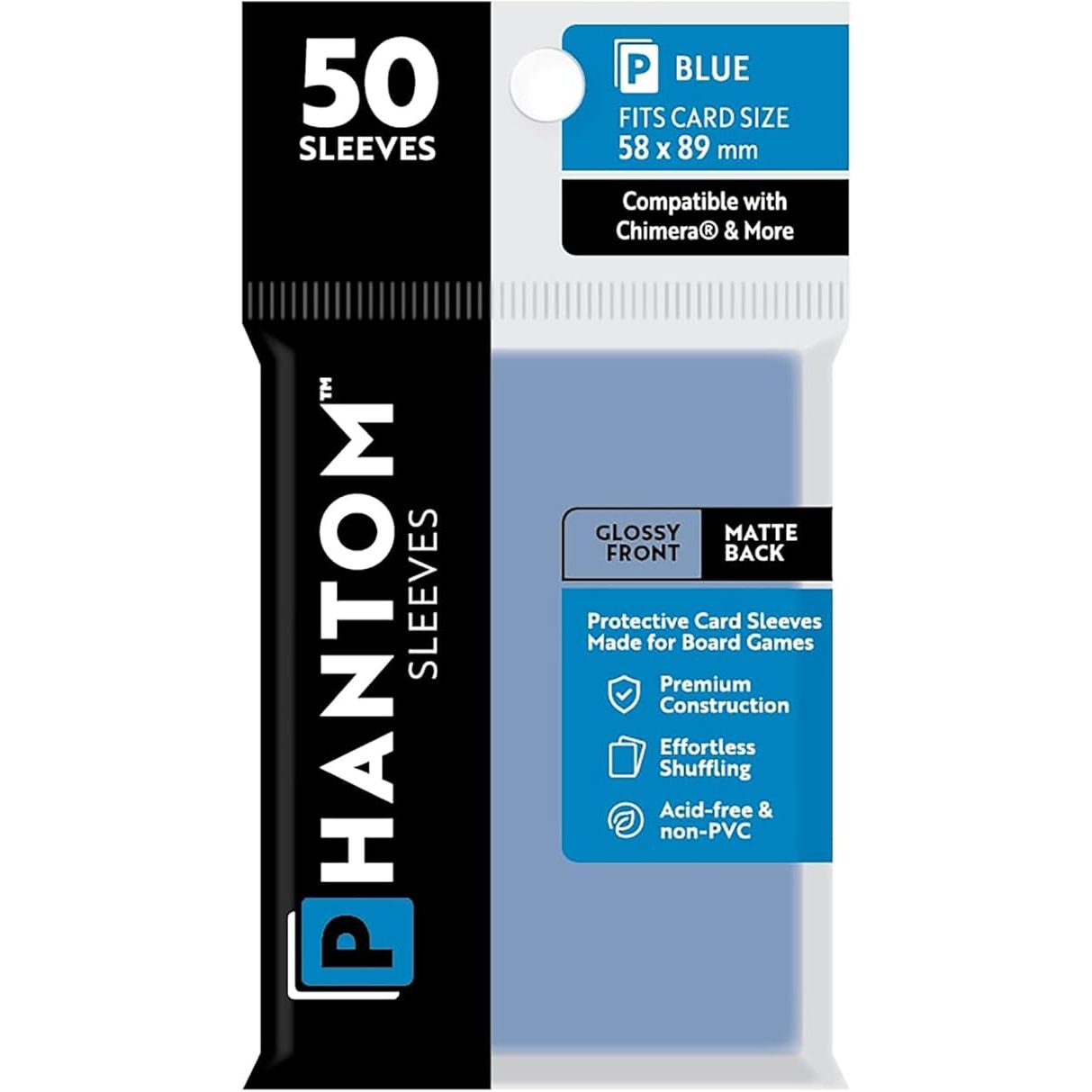 Phantom Sleeves: Blue Glossy/Matte 50ct 58mmx89mm