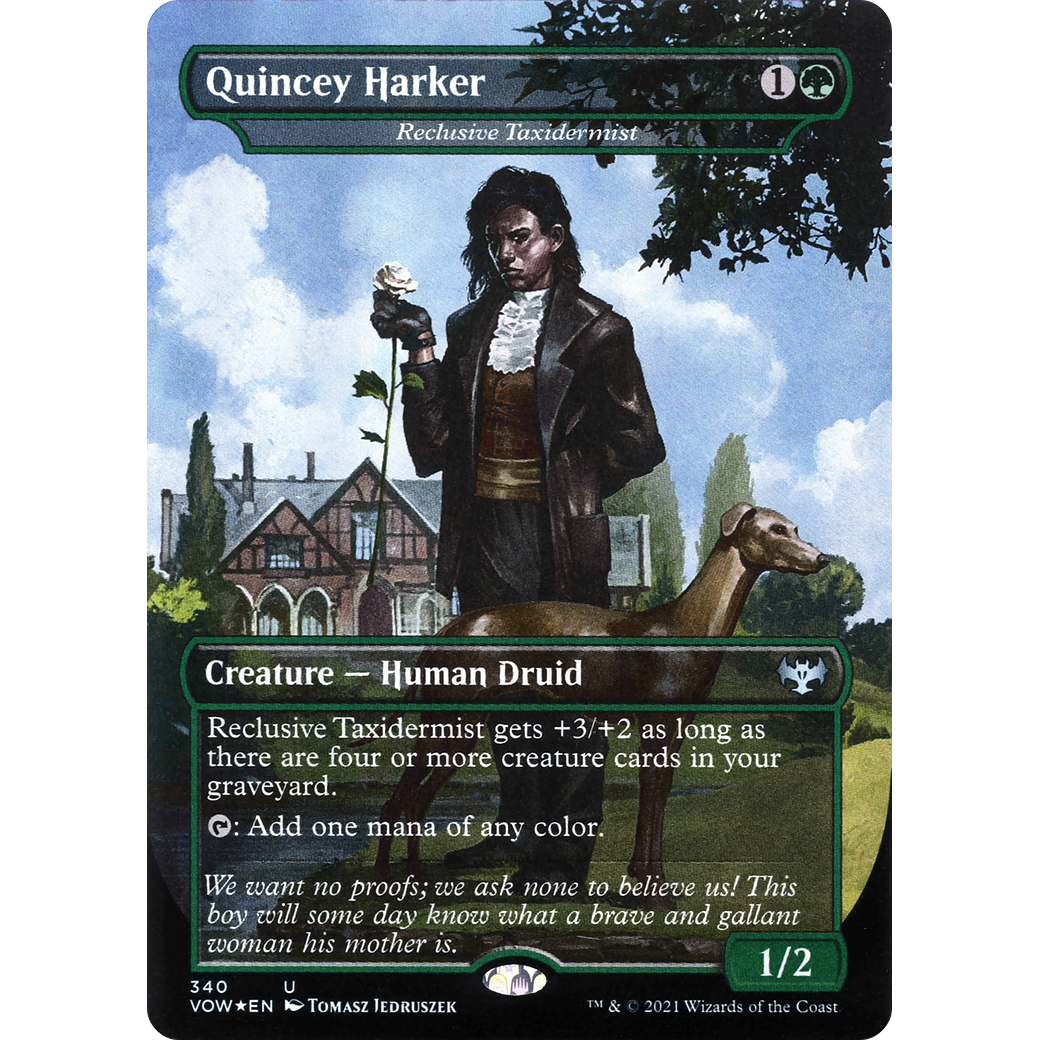 Quincey Harker - Reclusive Taxidermist (VOW-340) - Innistrad: Crimson Vow / Quincey Harker (Borderless) Foil