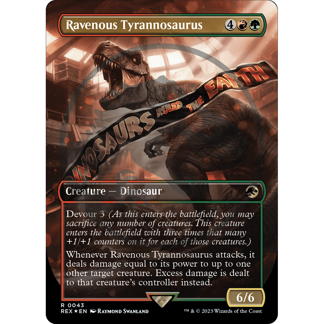 Ravenous Tyrannosaurus (Borderless) (Emblem) (REX-043) - Jurassic World Collection (Borderless) Foil