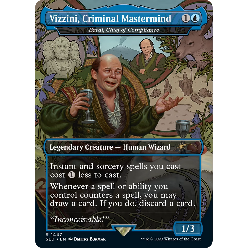 Vizzini, Criminal Mastermind - Baral, Chief of Compliance (SLD-1447) - Secret Lair Drop / Vizzini, Criminal Mastermind (Borderless) Foil