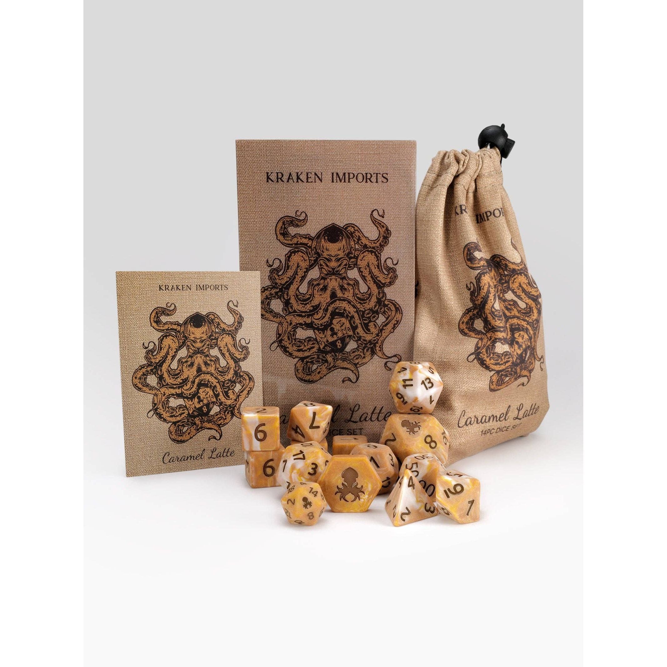 Caramel Latte 14pc Matte Dice Set Inked in Brown