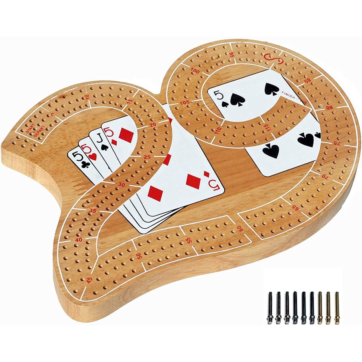 Classic 29 Cribbage Set - Solid Wood 3 Track Board with Pegs
