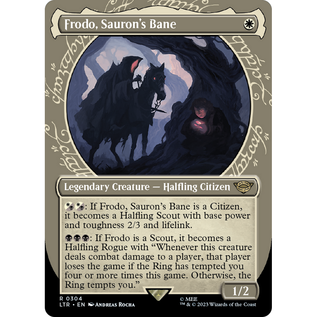 Frodo, Sauron's Bane (LTR-304) - The Lord of the Rings: Tales of Middle-earth: (Showcase) (Borderless) Foil