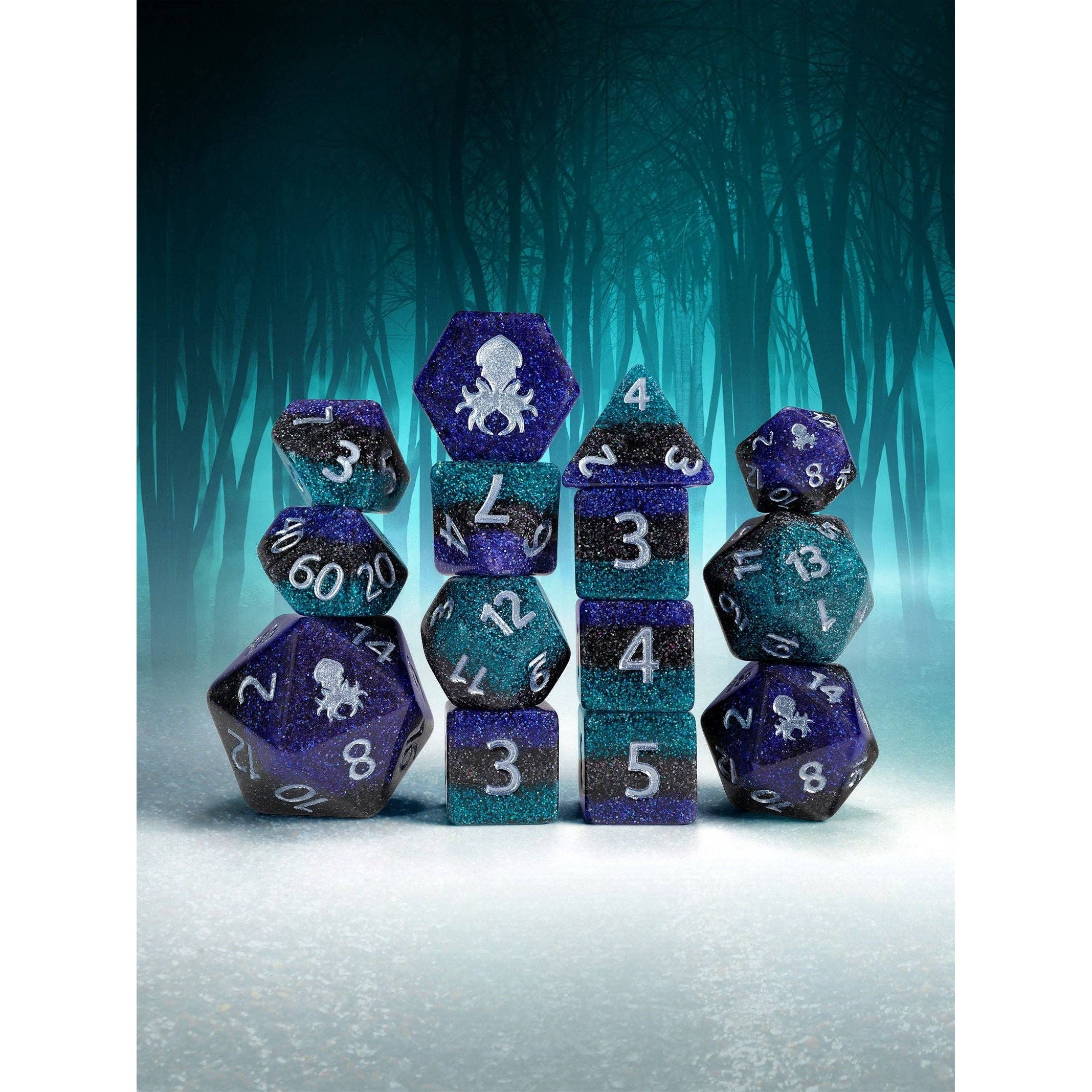 Hocus Pocus 14pc Dice Set Inked in Silver