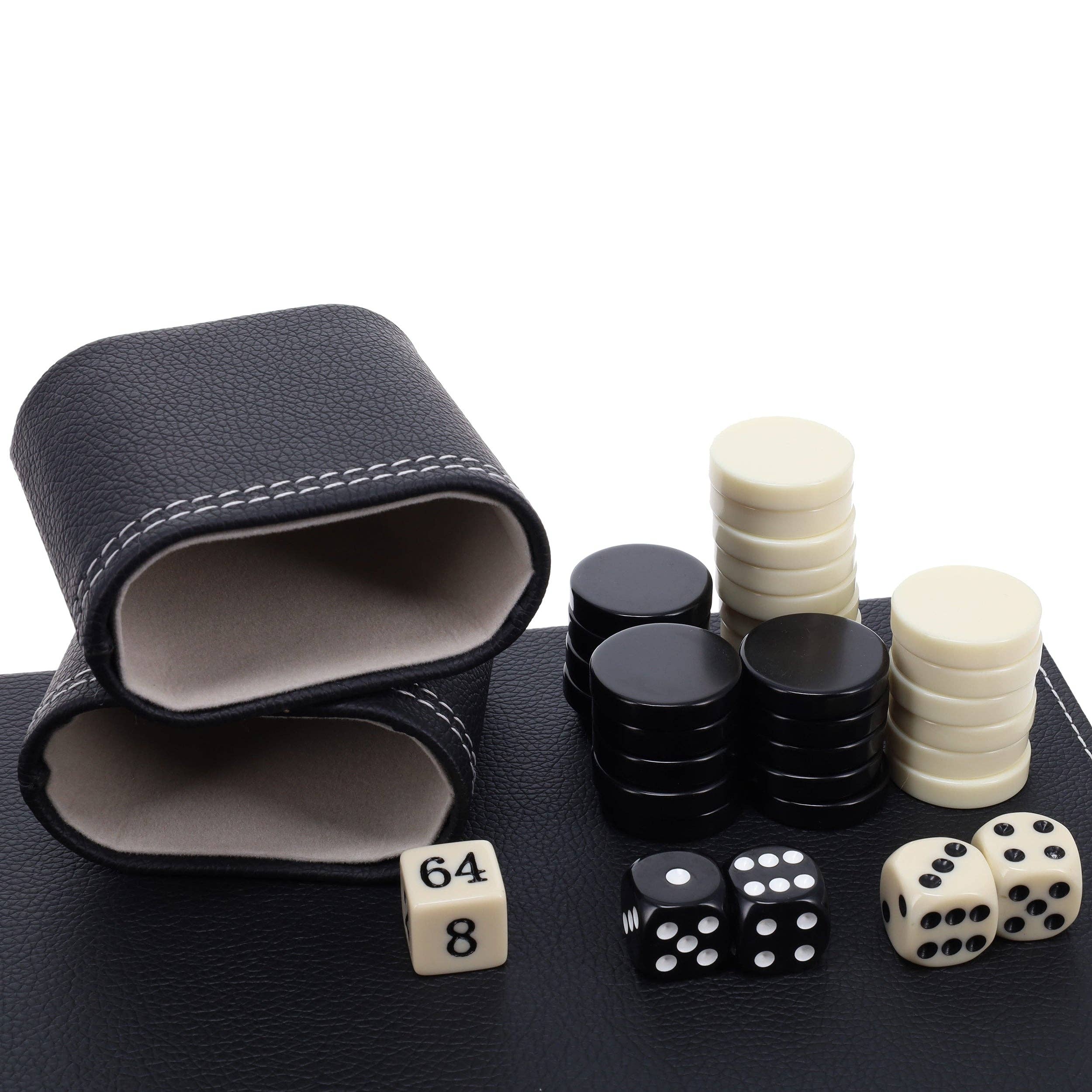 Elegant Black Leatherette Backgammon, 14.75 x 9.75 in.