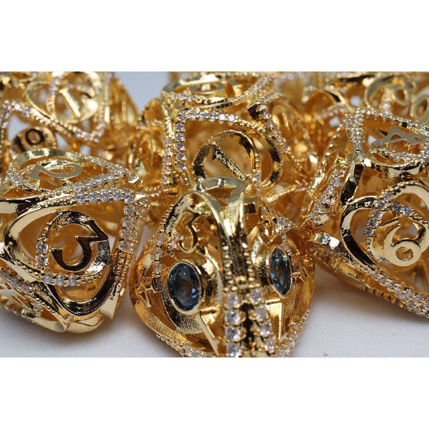 Hollow Hearts: Jeweled Gold - Metal RPG Dice Set