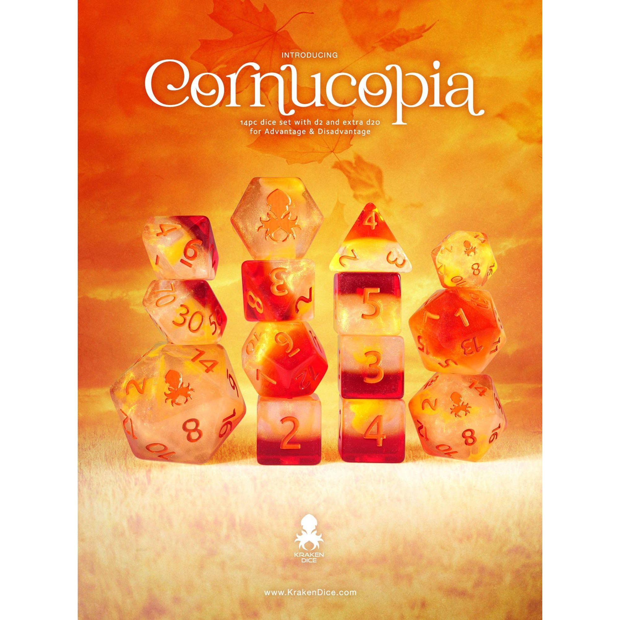 Cornucopia 14pc Dice Set inked in Orange