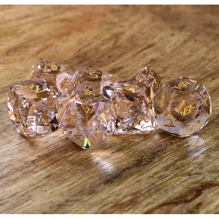 Misty Mountain - Baby Pink Topaz - 7-set Multifaceted Glass Dice