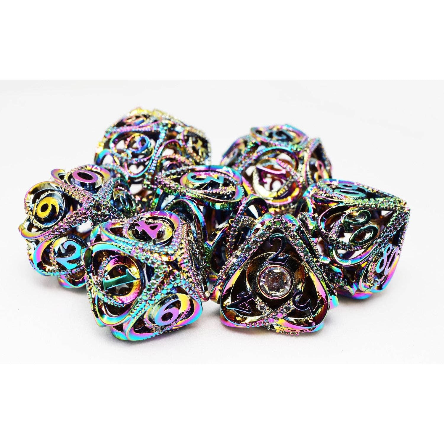 Hollow Hearts: Jeweled Burnt Opal - Metal RPG Dice Set