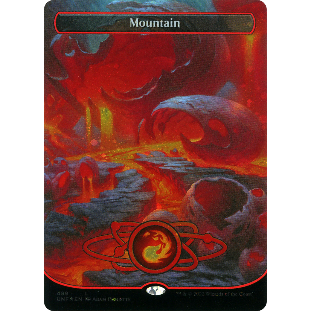 Mountain (489) (Borderless) (Galaxy Foil) (UNF-489) - Unfinity Foil