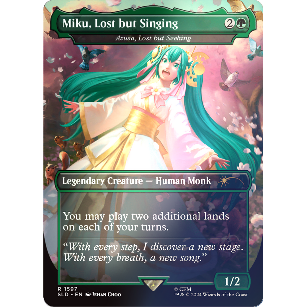 Miku, Lost but Singing - Azusa, Lost but Seeking (Rainbow Foil) (SLD-1597) - Secret Lair Drop / Miku, Lost but Singing (Borderless) Foil