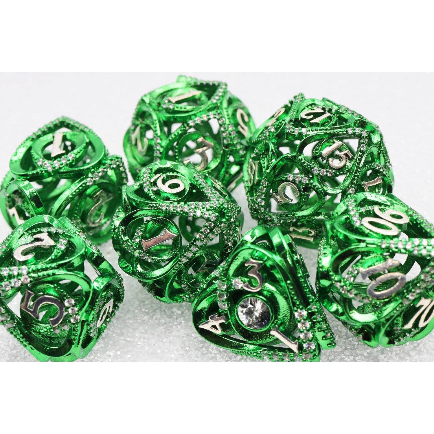 Hollow Hearts: Jeweled Green - Metal RPG Dice Set