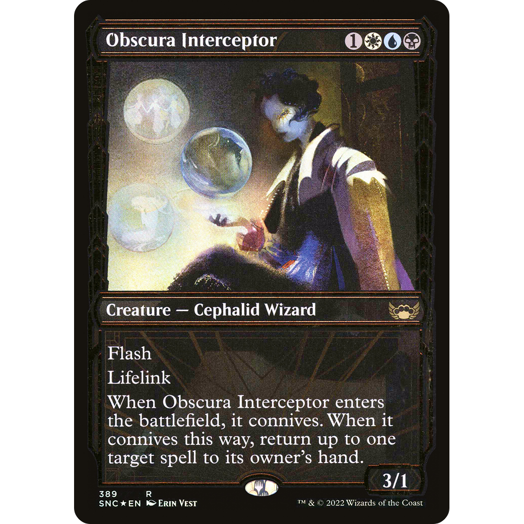 Obscura Interceptor (Gilded Foil) (SNC-389) - Streets of New Capenna: (Showcase) Foil