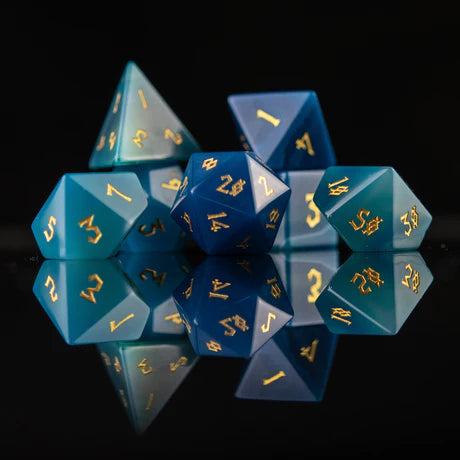 Misty Mountain - Blue Agate - 7-set Stone Dice