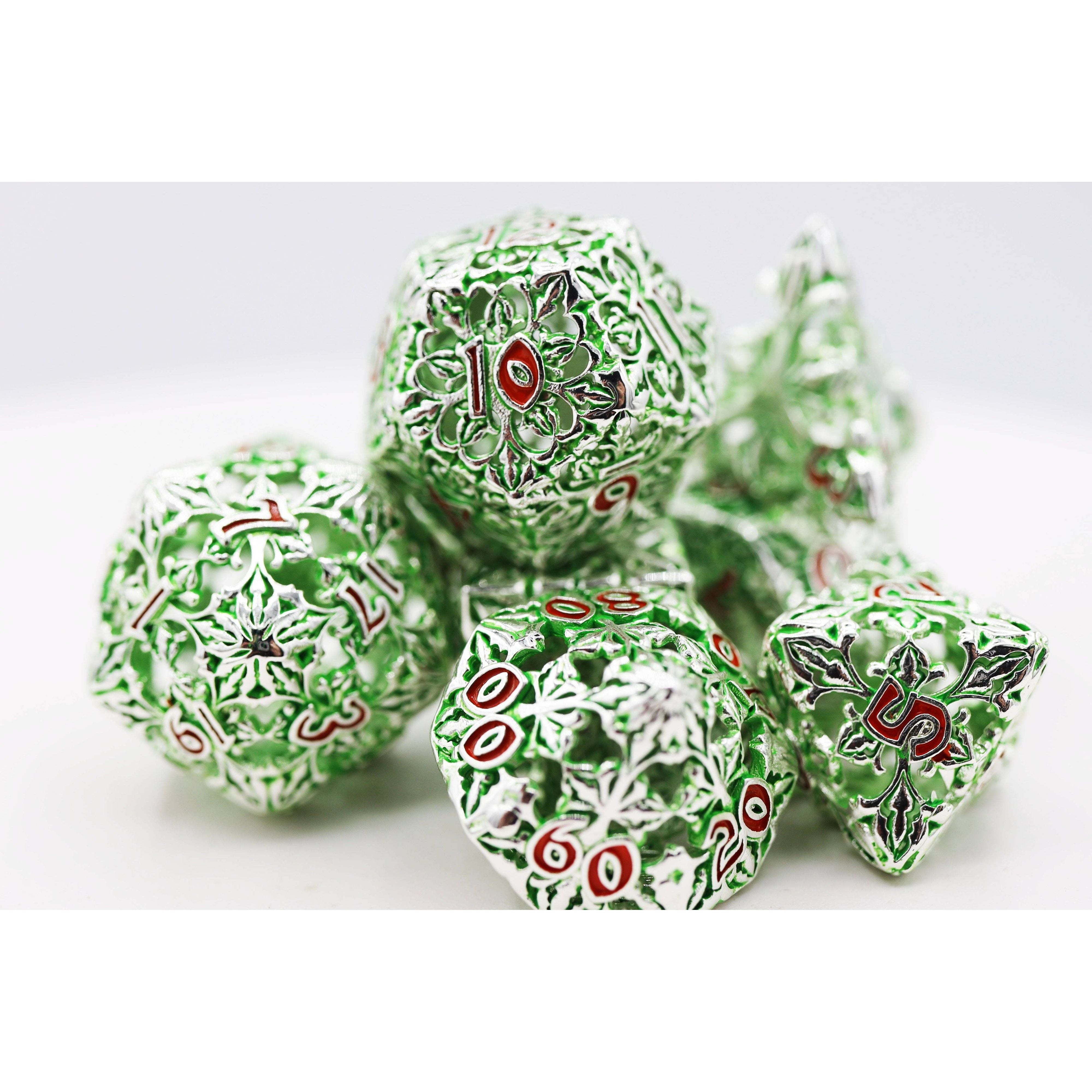 Fleur de Lis: Green - Hollow Metal RPG Dice Set