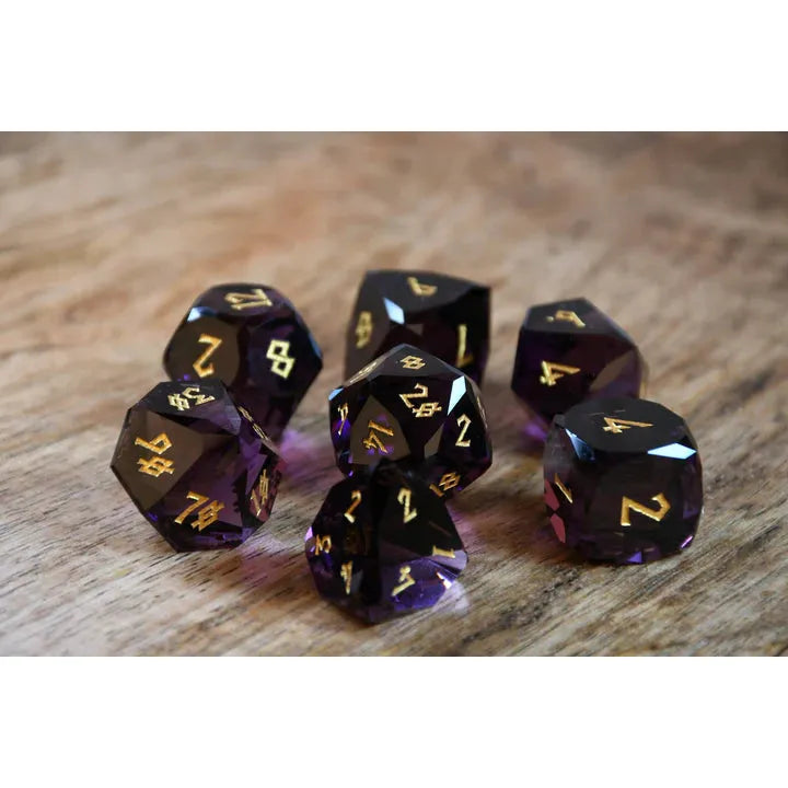 Misty Mountain - Deep Plum - 7-set Multifaceted Glass Dice