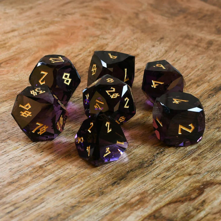 Misty Mountain - Deep Plum - 7-set Multifaceted Glass Dice