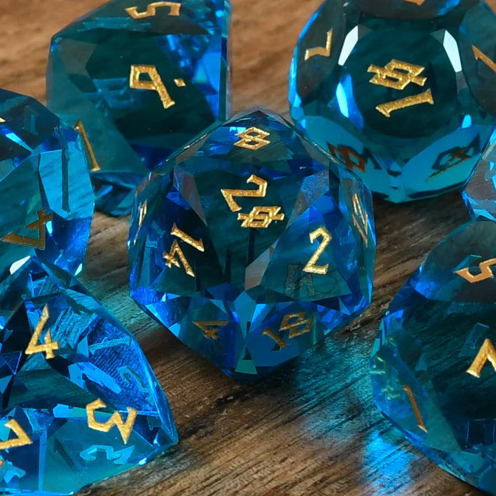 Misty Mountain - Aquamarine - 7-set Multifaceted Glass Dice