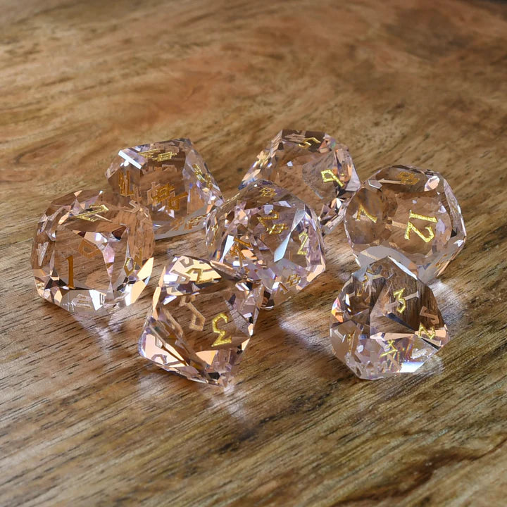 Misty Mountain - Baby Pink Topaz - 7-set Multifaceted Glass Dice