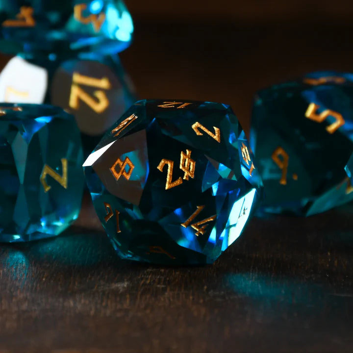 Misty Mountain - Aquamarine - 7-set Multifaceted Glass Dice
