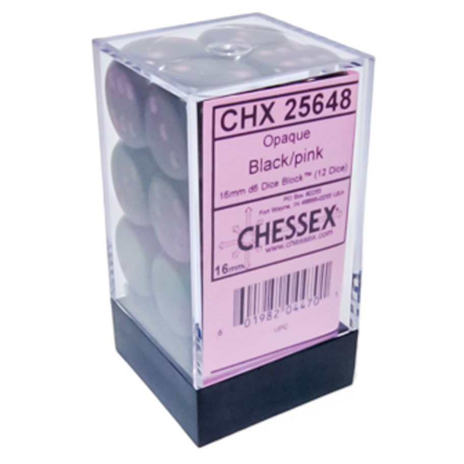 Chessex Opaque Black/Pink Six-Sided 16mm Dice