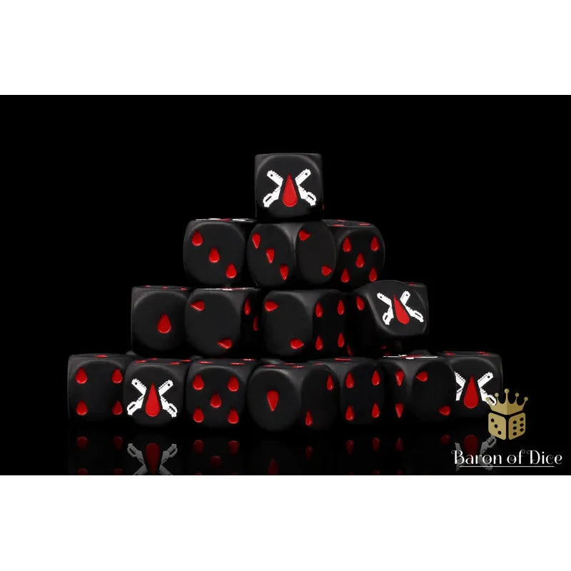Baron of Dice: Chain Blades Matte Black Round Wargaming D6 Set 25c