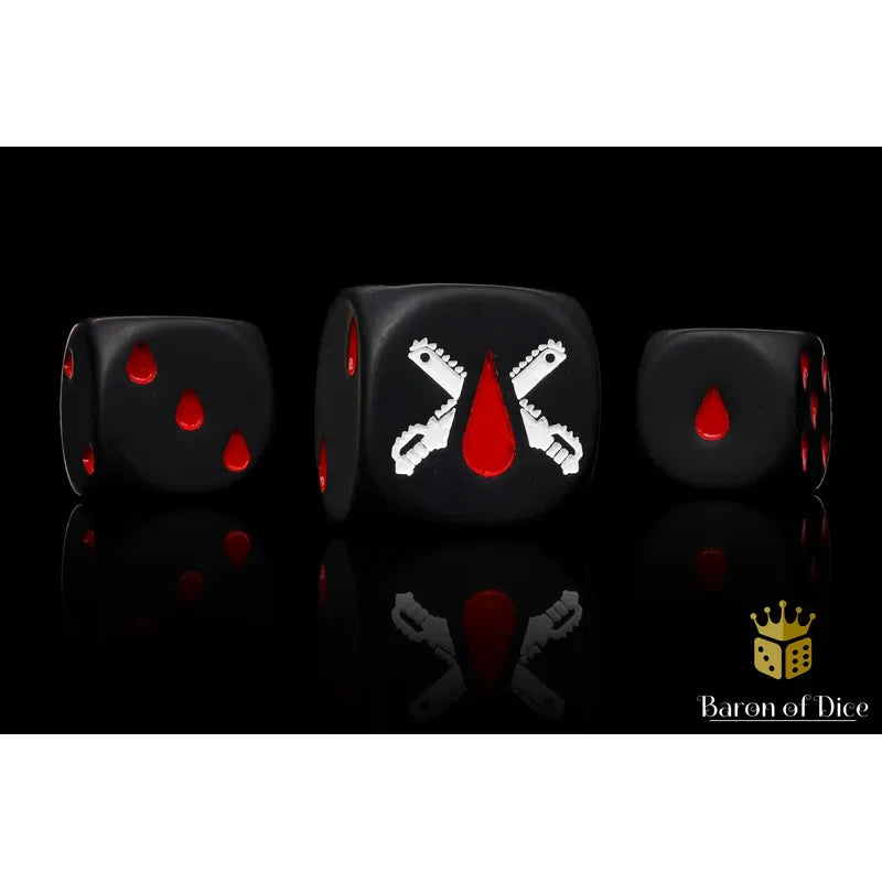 Baron of Dice: Chain Blades Matte Black Round Wargaming D6 Set 25c