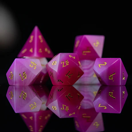 Misty Mountain - Pink Agate 7-set Stone Dice