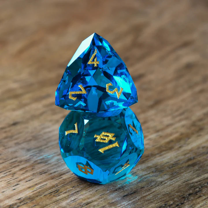 Misty Mountain - Aquamarine - 7-set Multifaceted Glass Dice