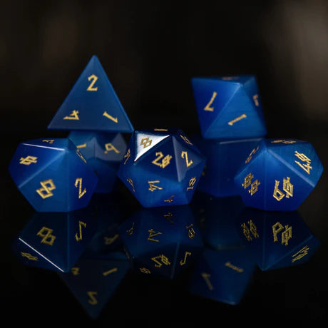 Misty Mountain - Deep Blue Cat's Eye - 7-set Stone Dice