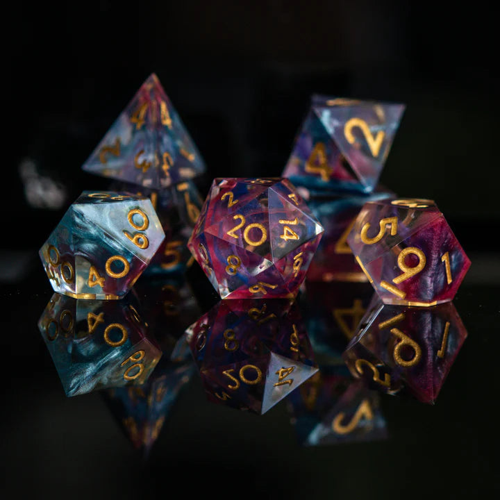 Misty Mountain - Plasma Gold Sharp-Edged - 7-set Resin Dice