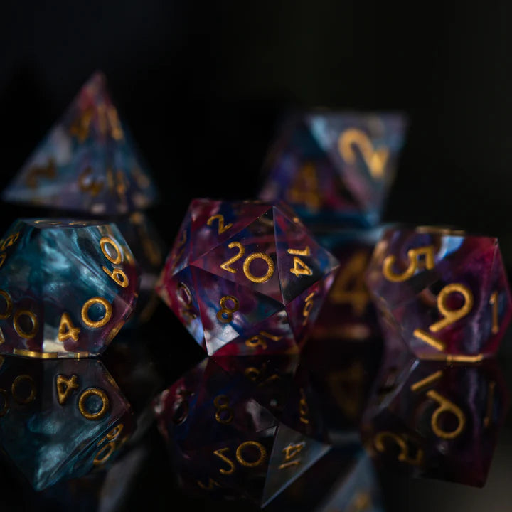 Misty Mountain - Plasma Gold Sharp-Edged - 7-set Resin Dice