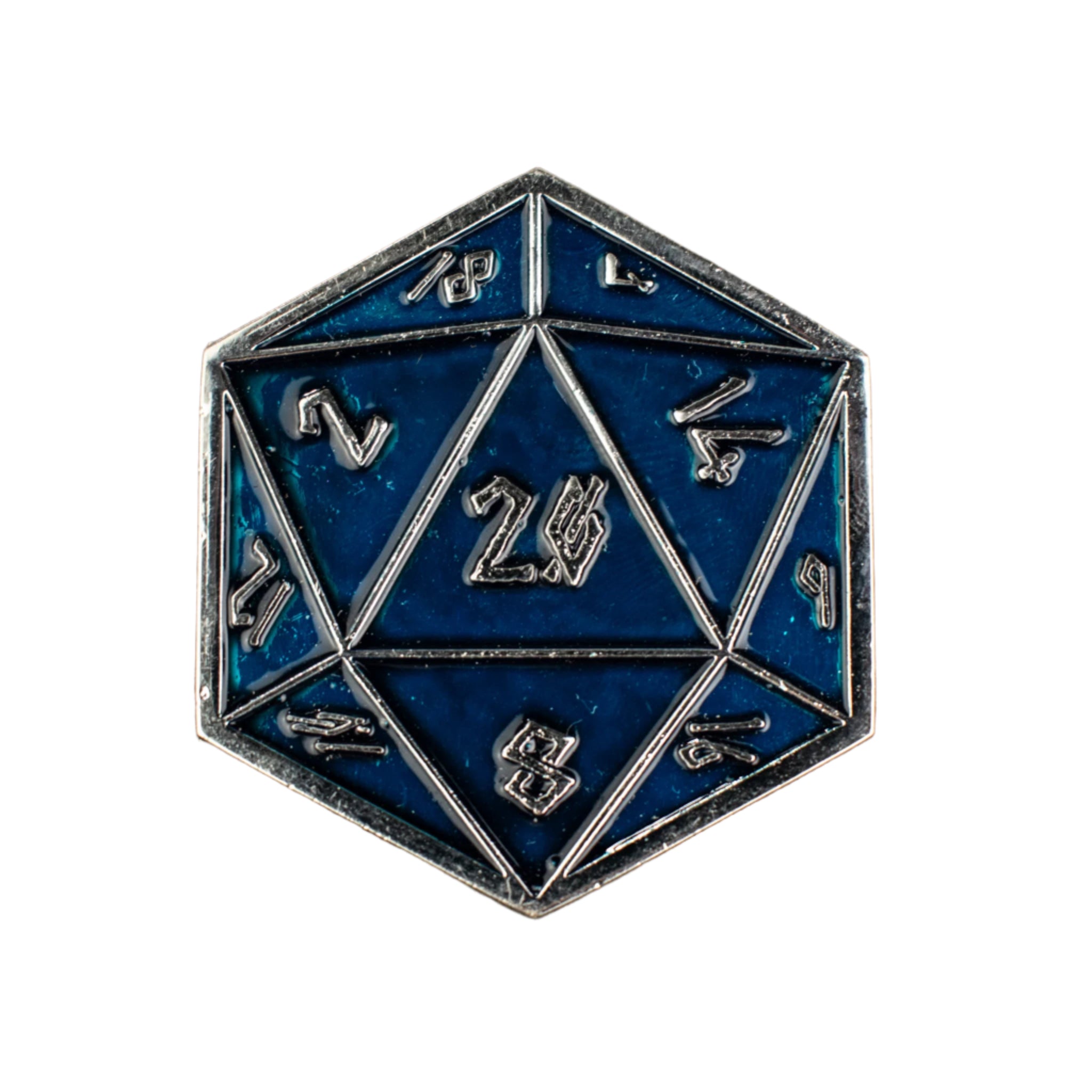 Aqua and Silver D20 Pin Large