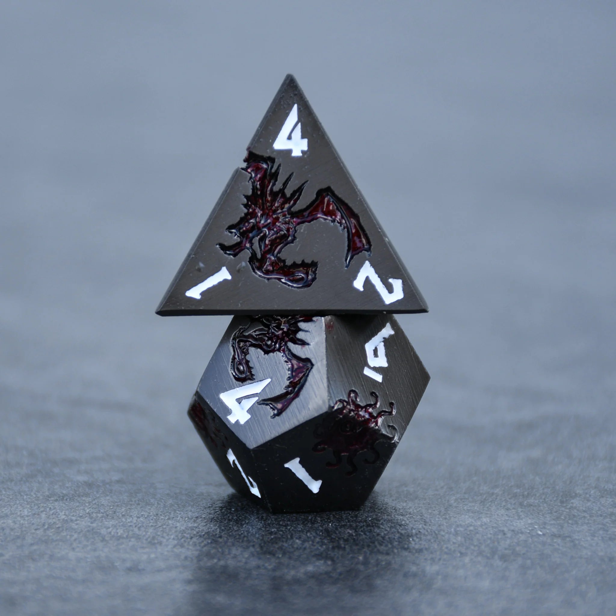Misty Mountain - Monster Manual Dice: Gunmetal and Crimson - 7-set Metal Dice
