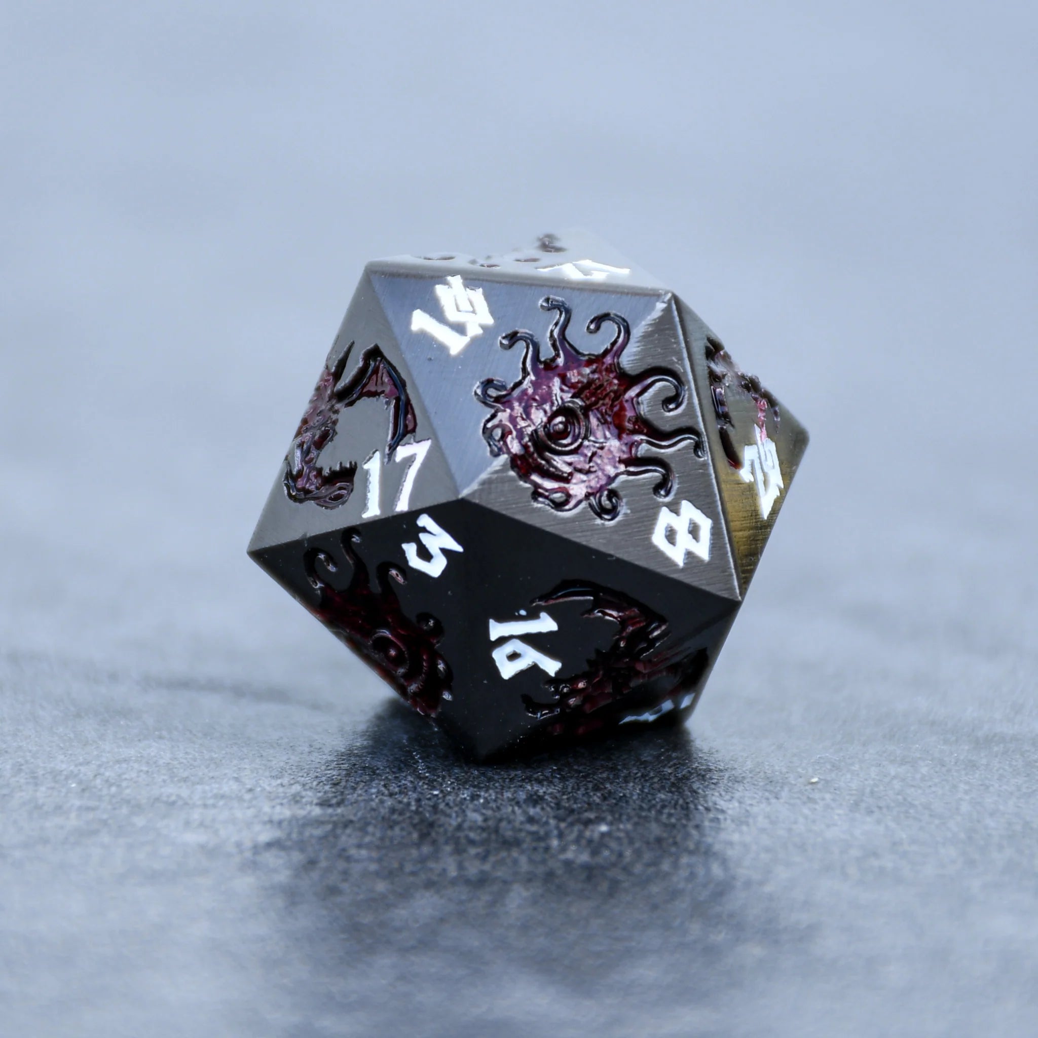 Misty Mountain - Monster Manual Dice: Gunmetal and Crimson - 7-set Metal Dice