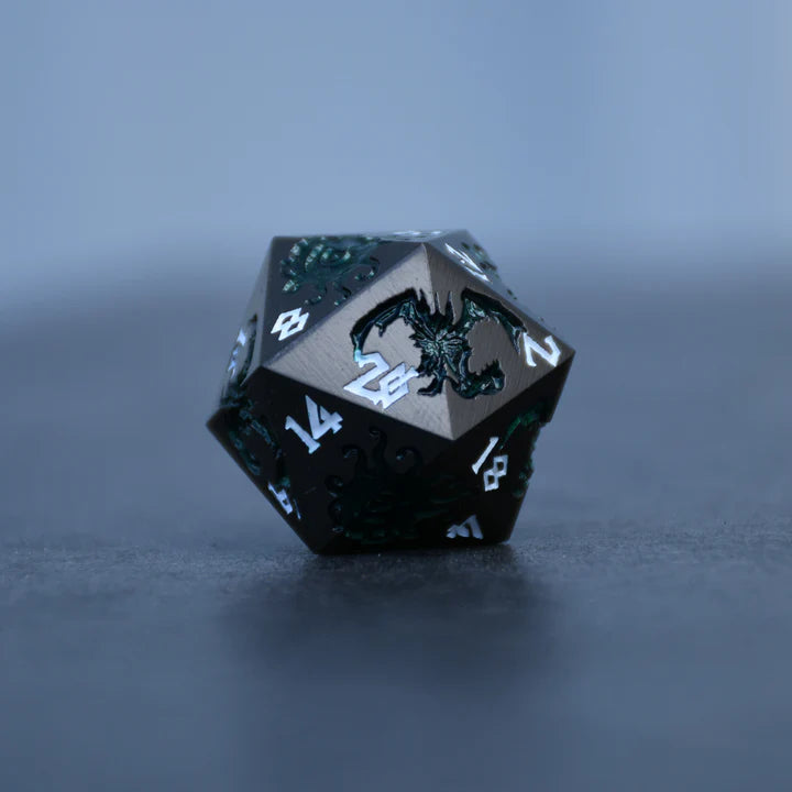 Misty Mountain - Monster Manual Dice: Gunmetal and Green - 7-set Metal Dice