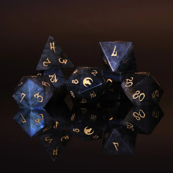 Misty Mountain - Werewolf Labradorite "Moonstone" - 7-set Stone Dice