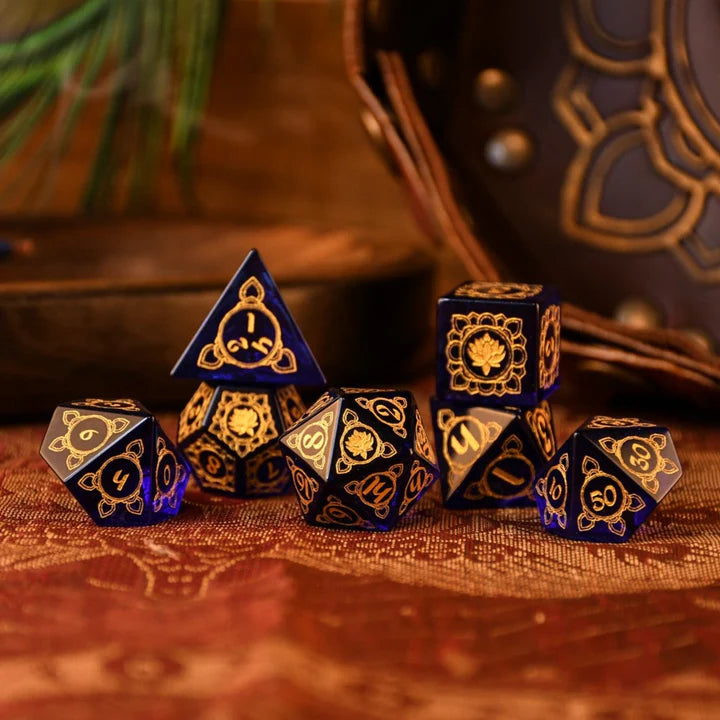 Misty Mountain - Indian Blue: Dice Around the World Collection - 7-set Glass Dice