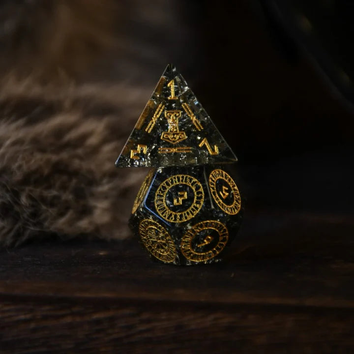 Misty Mountain - Nordic Black: Dice Around the World Collection - 7-set Shattered Glass Dice