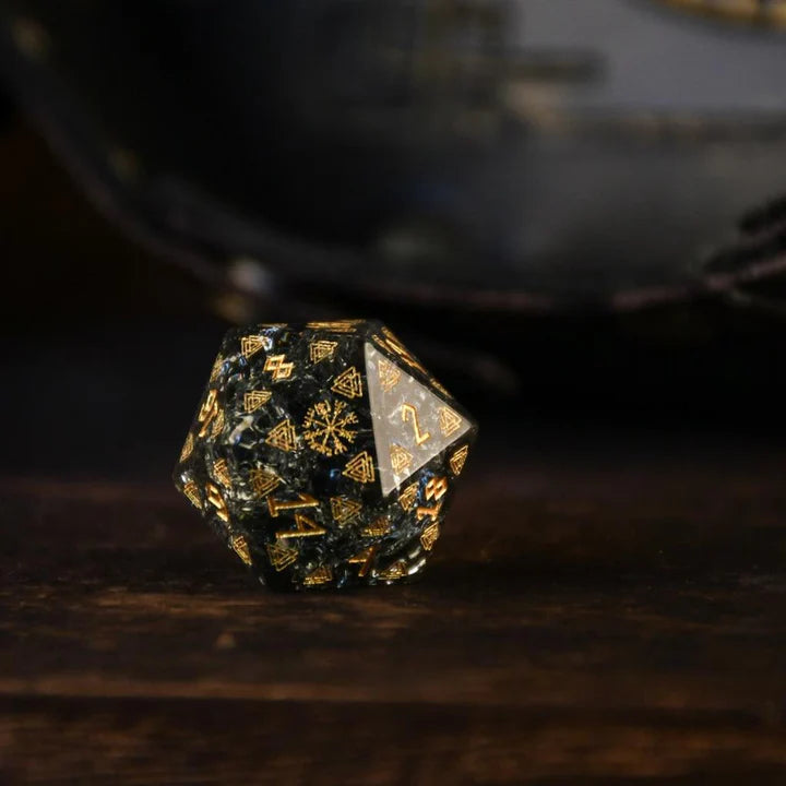 Misty Mountain - Nordic Black: Dice Around the World Collection - 7-set Shattered Glass Dice