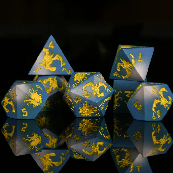 Monster Manual - Yellow and Blue / White Gradient - Metal Dice (Set of 7)