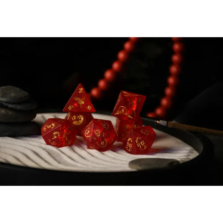 Misty Mountain - Japanese Frosted Red: Dice Around the World Collection - 7-set Glass Dice